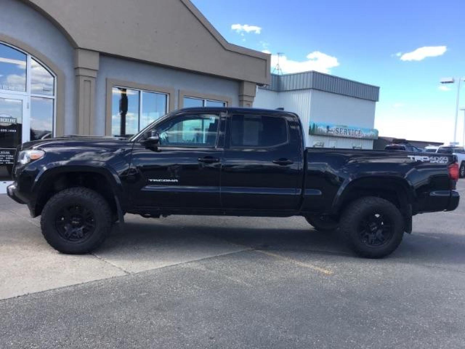 2018 Midnight Black Metallic /LEATHER Toyota Tacoma SR5 Double Cab Super Long Bed V6 6AT 4WD (5TFDZ5BN9JX) with an 3.5L V6 DOHC 24V engine, 6-Speed Automatic transmission, located at 1235 N Woodruff Ave., Idaho Falls, 83401, (208) 523-1053, 43.507172, -112.000488 - Crew cab, long box, 4X4, leather interior, heated seats, power sliding rear window, factory bed liner, TRD Sport package, full size spare tire, complete front clear bra. Hard to find! - Photo #1