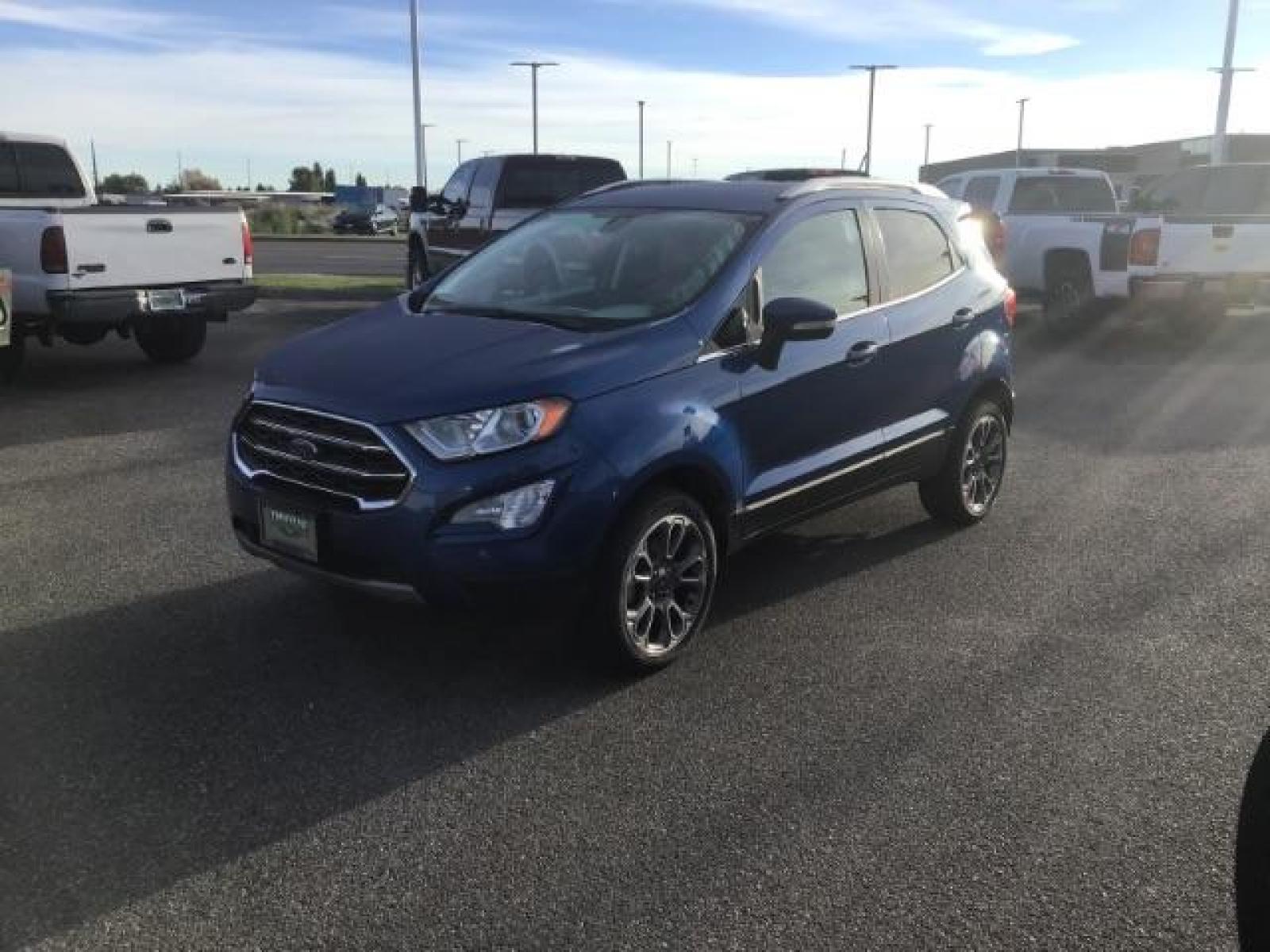 2020 Blue Candy Metallic Tinted Clearcoat /Medium Light Stone, leather Ford EcoSport Titanium AWD (MAJ6S3KL8LC) with an 2.0L L4 DOHC 16V engine, 6-Speed Automatic transmission, located at 1235 N Woodruff Ave., Idaho Falls, 83401, (208) 523-1053, 43.507172, -112.000488 - Photo #0