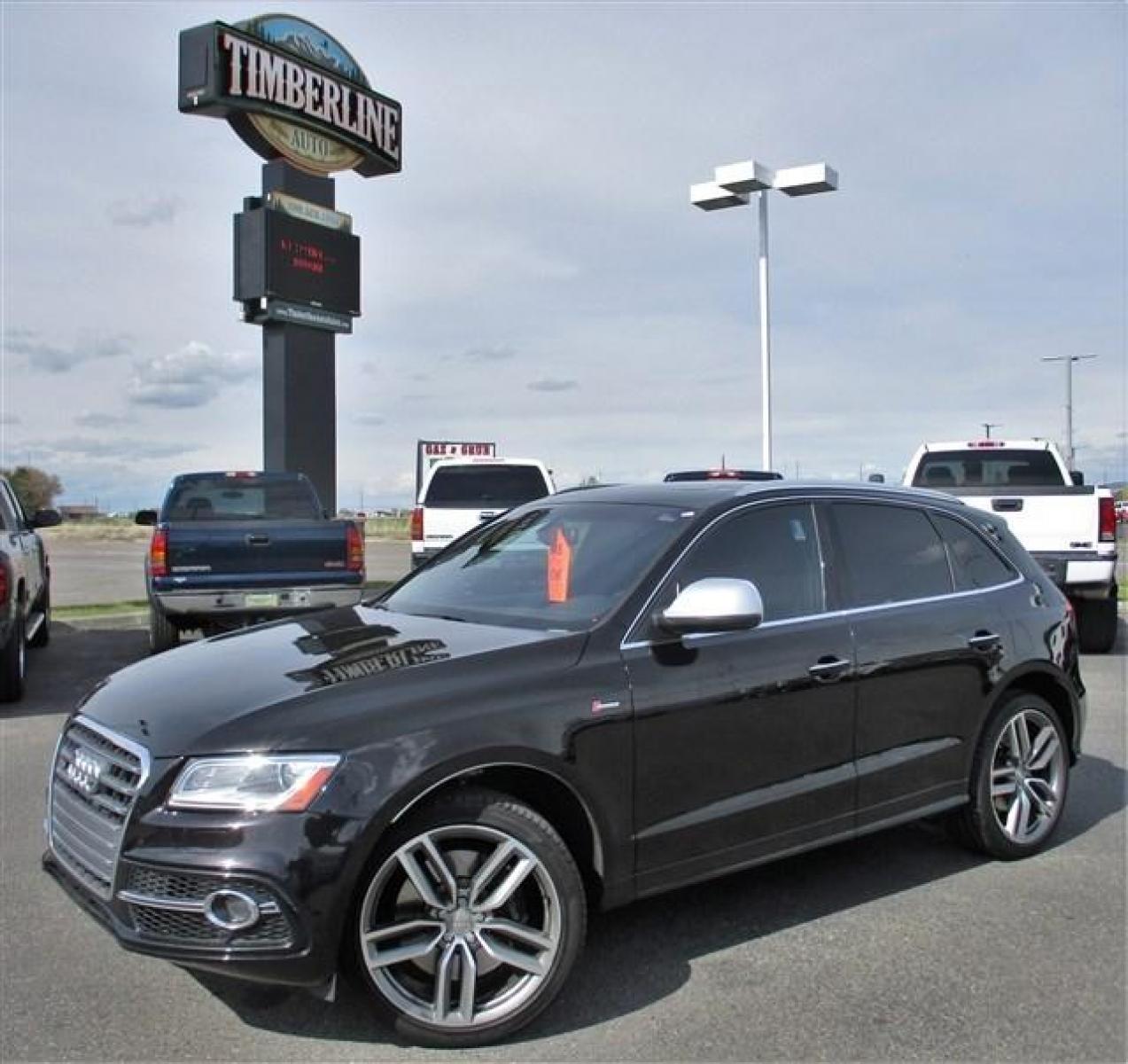2015 BLACK /BLACK AUDI SQ5 PRESTIGE (WA1VGAFP9FA) with an 6 engine, Automatic transmission, located at 1580 E Lincoln Rd, Idaho Falls, ID, 83401, (208) 523-4000, 0.000000, 0.000000 - 4.7 SECOND 0-60 TIME. 354 HORSEPOWER. 8 SPEED AUTOMATIC TRANSMISSION. FACTORY 20 INCH AUDI SPORT RIMS WRAPPED IN PIRELLI TIRES. BODY AND PAINT ARE IN AMAZING CONDITION. THE PAINT IS A TRI-COAT BLACK WITH FLAKES OF BLUE, PURPLE, AND GREEN (MUST SEE IN PERSON). INSIDE THE CAR YOU'LL FIND SUADE CENTERS - Photo #2