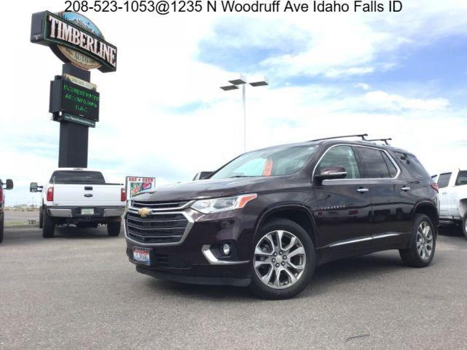 2020 Black Cherry Metallic /Jet Black/Dark Galvanized, leather Chevrolet Traverse Premier AWD (1GNEVKKW6LJ) with an 3.6L V6 DOHC 24V engine, 9-Speed Automatic transmission, located at 1235 N Woodruff Ave., Idaho Falls, 83401, (208) 523-1053, 43.507172, -112.000488 - Photo #0