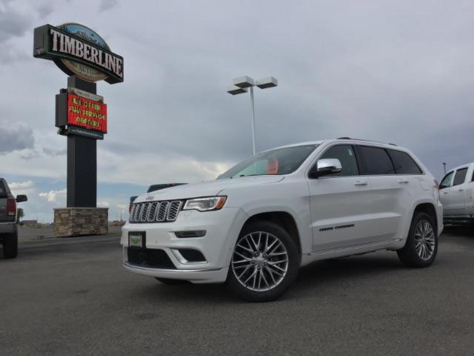 2018 Bright White Clear Coat /Black, leather Jeep Grand Cherokee Summit 4WD (1C4RJFJTXJC) with an 5.7L V8 OHV 16V engine, 8-Speed Automatic transmission, located at 1235 N Woodruff Ave., Idaho Falls, 83401, (208) 523-1053, 43.507172, -112.000488 - Equipped with the 5.7 V8 Hemi, adjustable ride height, factory 20 inch premium wheels, paint matched bumpers, SUMMIT premium leather interior, comfort and safety options, terrain select, and a double sunroof! At timberline Auto it is always easy to find a great deal on your next vehicle! Our exper - Photo #0
