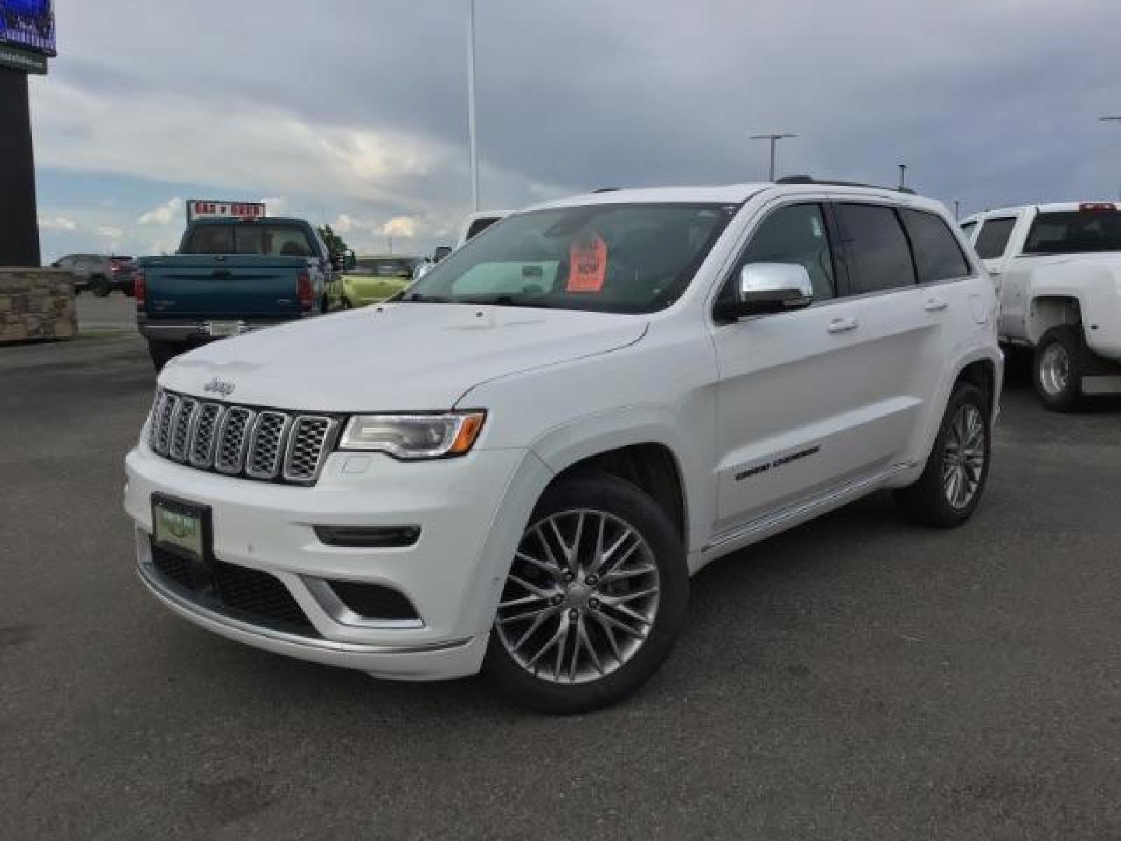 2018 Bright White Clear Coat /Black, leather Jeep Grand Cherokee Summit 4WD (1C4RJFJTXJC) with an 5.7L V8 OHV 16V engine, 8-Speed Automatic transmission, located at 1235 N Woodruff Ave., Idaho Falls, 83401, (208) 523-1053, 43.507172, -112.000488 - Equipped with the 5.7 V8 Hemi, adjustable ride height, factory 20 inch premium wheels, paint matched bumpers, SUMMIT premium leather interior, comfort and safety options, terrain select, and a double sunroof! At timberline Auto it is always easy to find a great deal on your next vehicle! Our exper - Photo #1