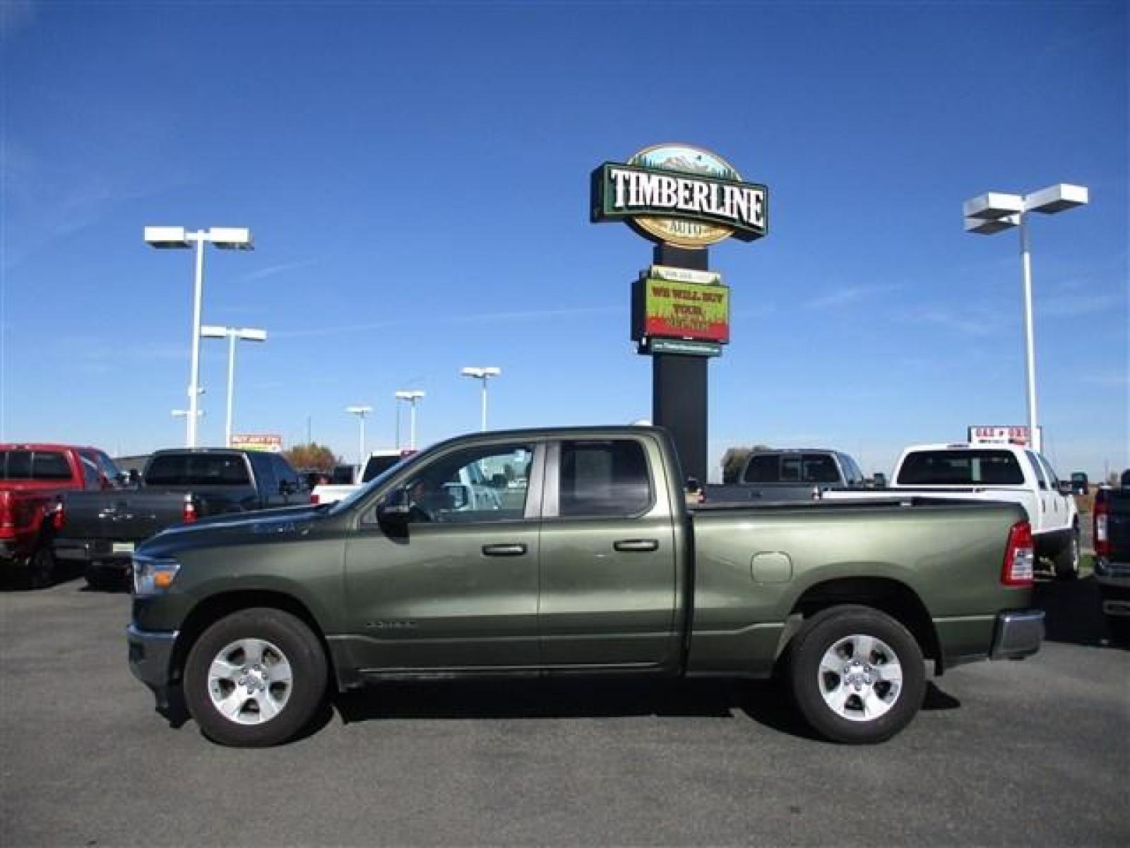 2021 GREEN RAM 1500 BIG HORN/LONE STAR (1C6SRFBT5MN) with an 8 engine, Automatic transmission, located at 1580 E Lincoln Rd, Idaho Falls, ID, 83401, (208) 523-4000, 0.000000, 0.000000 - REALLY CLEAN BODY, PAINT, AND INTERIOR. LOCAL TRADE IN. NEWER LT275/65R18 ACHILLES DESERT HAWK A/P 2'S WITH 90% TREAD LEFT. POWER DRIVERS SEAT. TRAILER BRAKE. TOW HAUL. GEAR SELECT. BIG HORN PREMIUM CLOTH SEATS. ON THE FLY 4WD SELECT. POWER FOLD MIRRORS. PEDAL ADJUSTMENT. 5.7L HEMI- 4WD- EXTENDED - Photo #2
