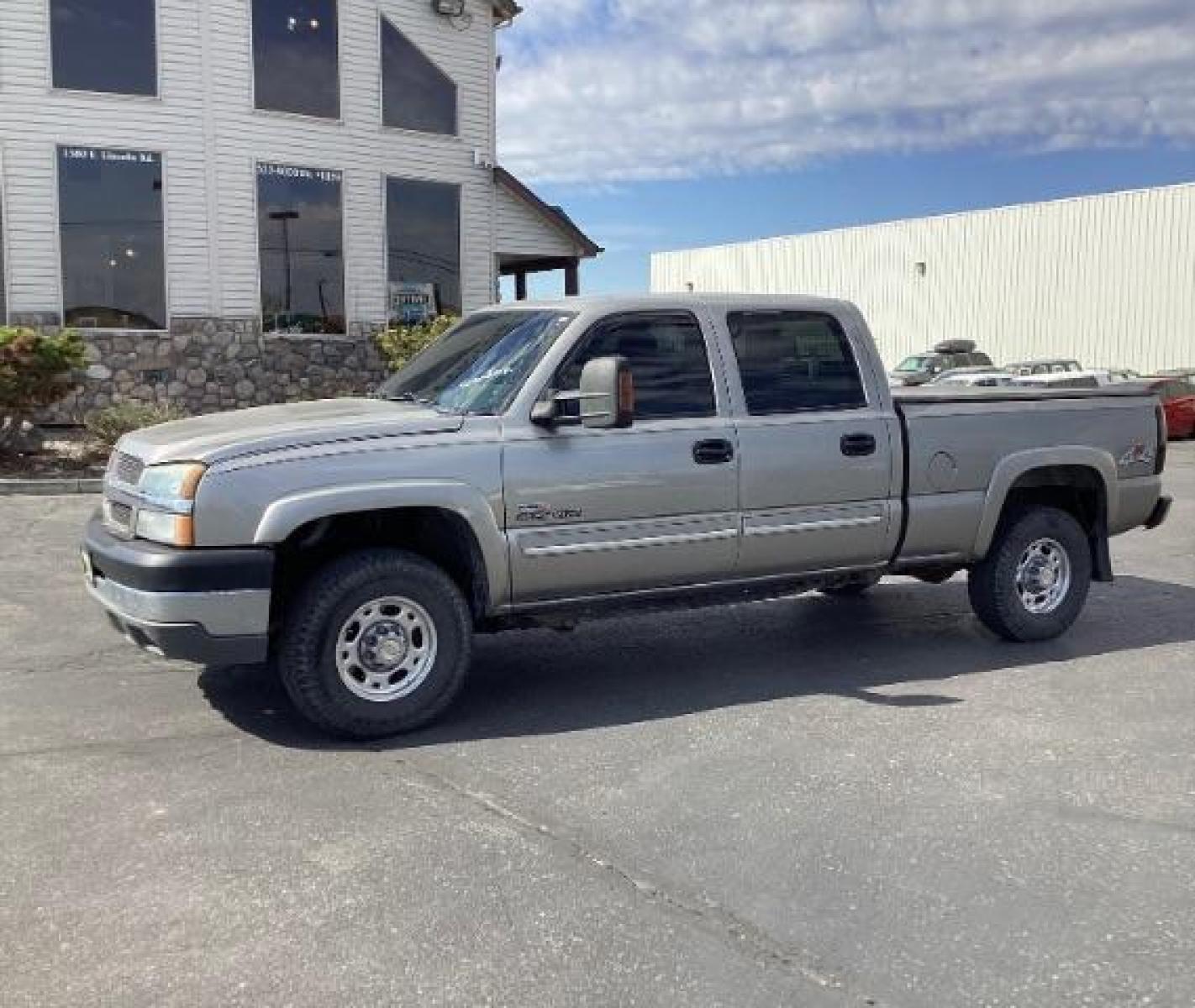 2003 Light Pewter Metallic /Dark Charcoal Cloth Interior Chevrolet Silverado 2500HD LS Crew Cab Short Bed 4WD (1GCHK23183F) with an 6.6L V8 OHV 32V TURBO DIESEL engine, 5-Speed Automatic transmission, located at 1235 N Woodruff Ave., Idaho Falls, 83401, (208) 523-1053, 43.507172, -112.000488 - Photo #0