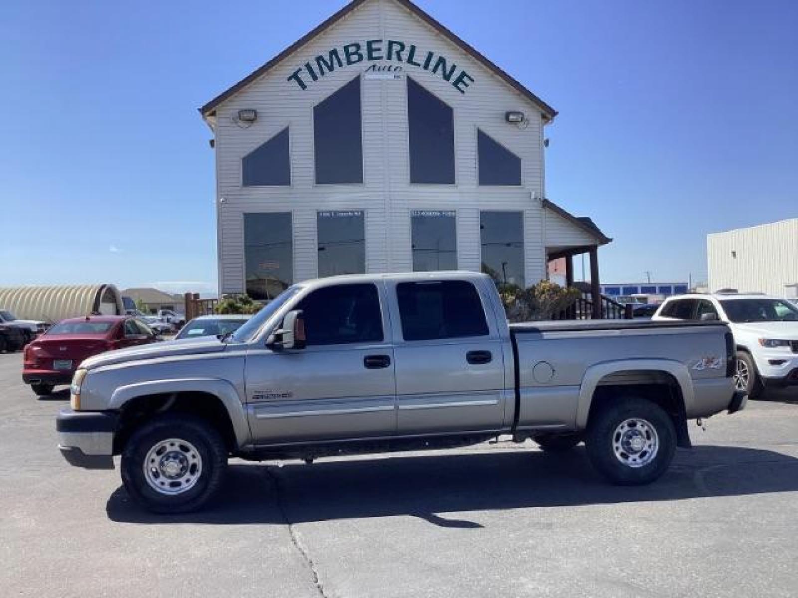 2003 Light Pewter Metallic /Dark Charcoal Cloth Interior Chevrolet Silverado 2500HD LS Crew Cab Short Bed 4WD (1GCHK23183F) with an 6.6L V8 OHV 32V TURBO DIESEL engine, 5-Speed Automatic transmission, located at 1235 N Woodruff Ave., Idaho Falls, 83401, (208) 523-1053, 43.507172, -112.000488 - Photo #1