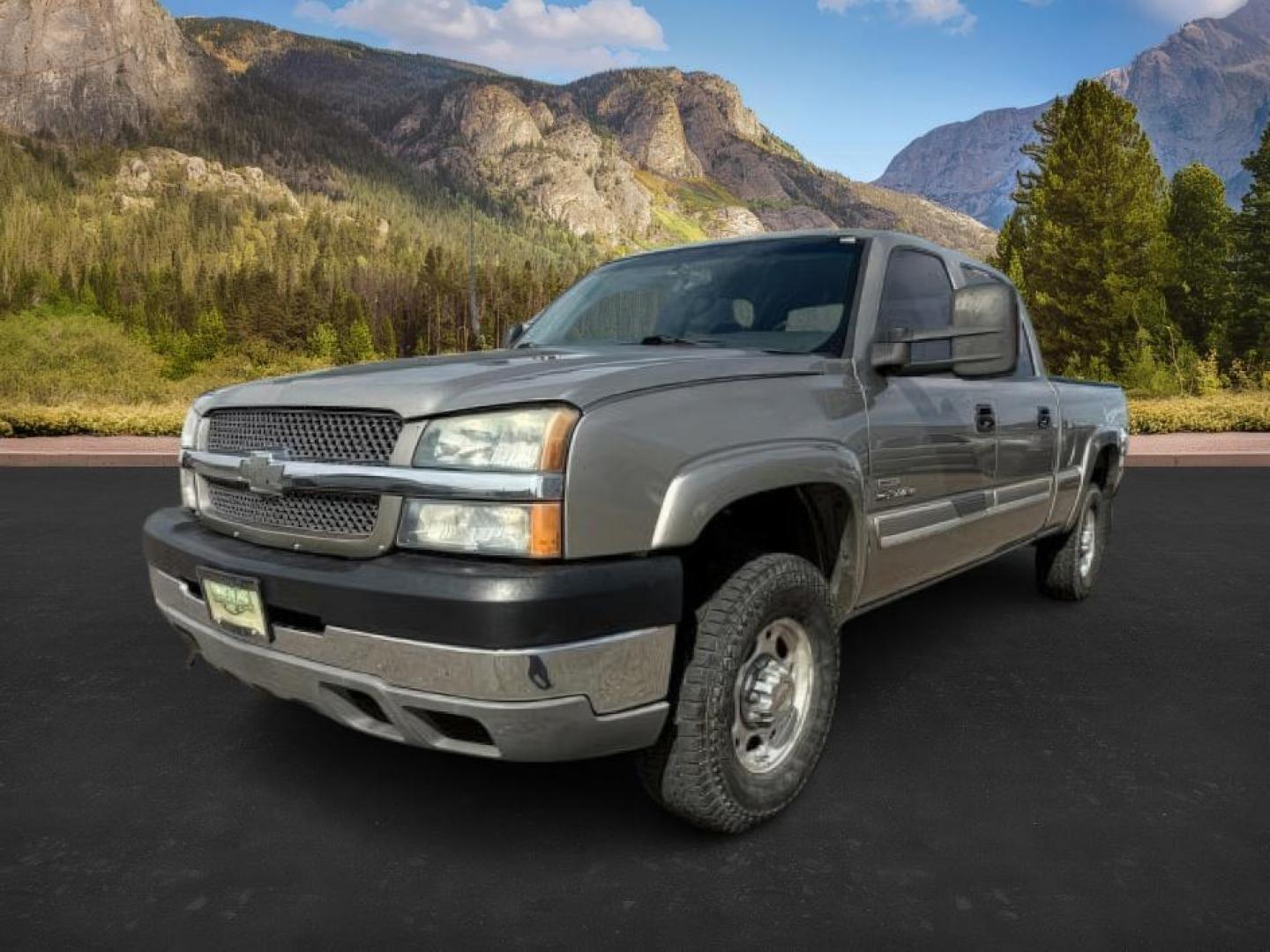 2003 Light Pewter Metallic /Dark Charcoal Cloth Interior Chevrolet Silverado 2500HD LS Crew Cab Short Bed 4WD (1GCHK23183F) with an 6.6L V8 OHV 32V TURBO DIESEL engine, 5-Speed Automatic transmission, located at 1235 N Woodruff Ave., Idaho Falls, 83401, (208) 523-1053, 43.507172, -112.000488 - At Timberline Auto, finding a great deal on your next vehicle is always easy! Our experienced sales staff's goal is to help find you the right vehicle at the right price! Our knowledgeable finance department has options for almost any credit score. We offer extended service contract options to prote - Photo#0