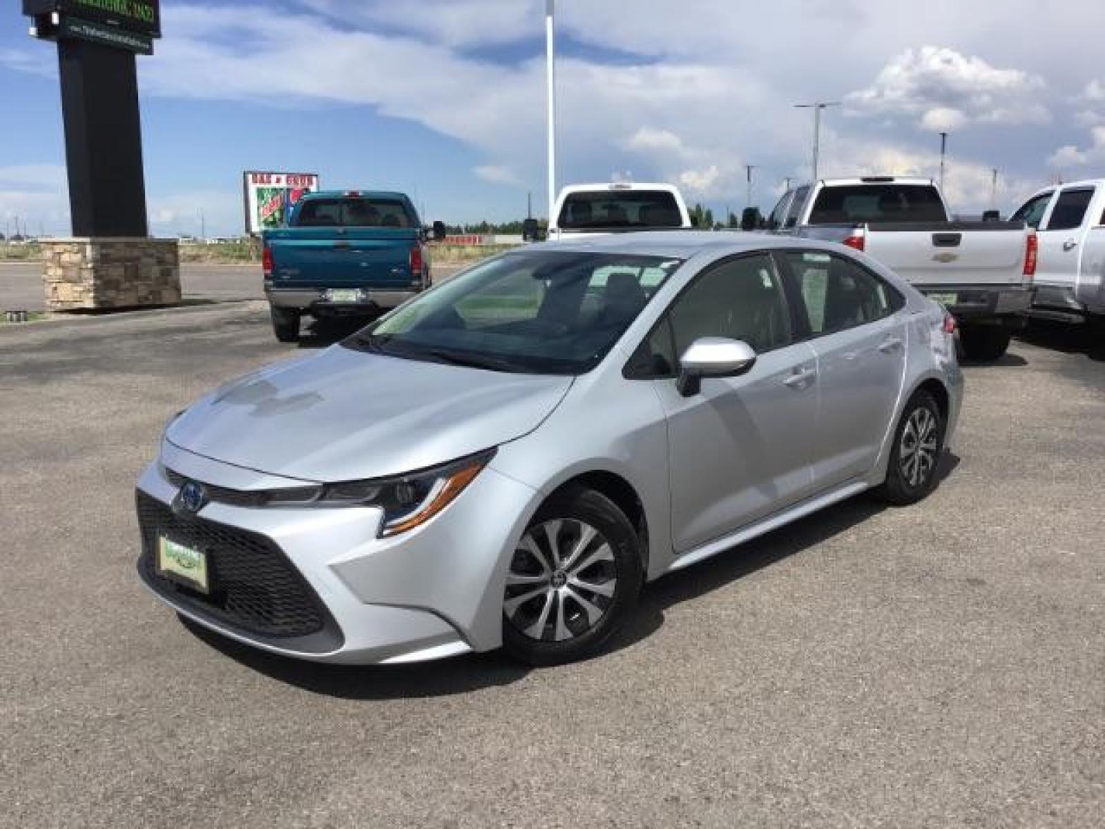 2022 SILVER /Gray, cloth Toyota Corolla LE Hybrid (JTDEAMDE3N3) with an 1.8L L4 DOHC 16V HYBRID engine, Automatic transmission, located at 1235 N Woodruff Ave., Idaho Falls, 83401, (208) 523-1053, 43.507172, -112.000488 - It is the HYBRID model with over 60 MPG!! The car comes with full sized rubber floor mats, a large touch screen display, blind spot monitor, newer tires with 90% tread, steering wheel mounted controls, push to start, back up camera, lane departure, collision avoidance, and so much more! At timberli - Photo #1