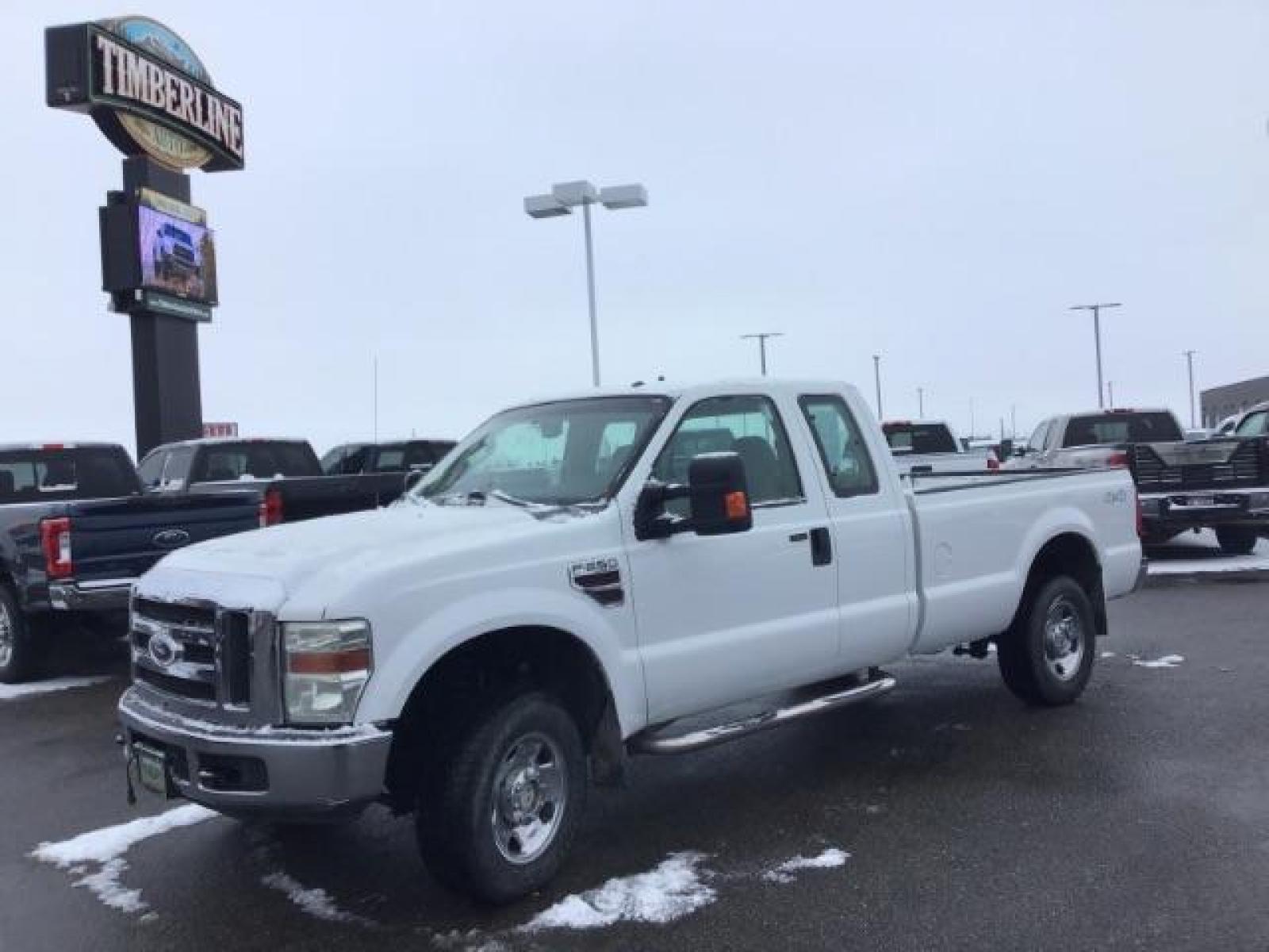 2008 Oxford White /Medium Stone Cloth Interior Ford F-250 SD XLT SuperCab Long Bed 4WD (1FTSX21R68E) with an 6.4L V8 OHV 32V TURBO DIESEL engine, 5-Speed Automatic transmission, located at 1235 N Woodruff Ave., Idaho Falls, 83401, (208) 523-1053, 43.507172, -112.000488 - This 2008 Ford F250 XLT has the 6.4L diesel motor. It has fixed running boards, cloth interior, AM/FM CD stereo, keyless remote, power locks, power windows, and integrated trailer brake. At Timberline Auto it is always easy to find a great deal on your next vehicle! Our experienced sales staff can h - Photo #0
