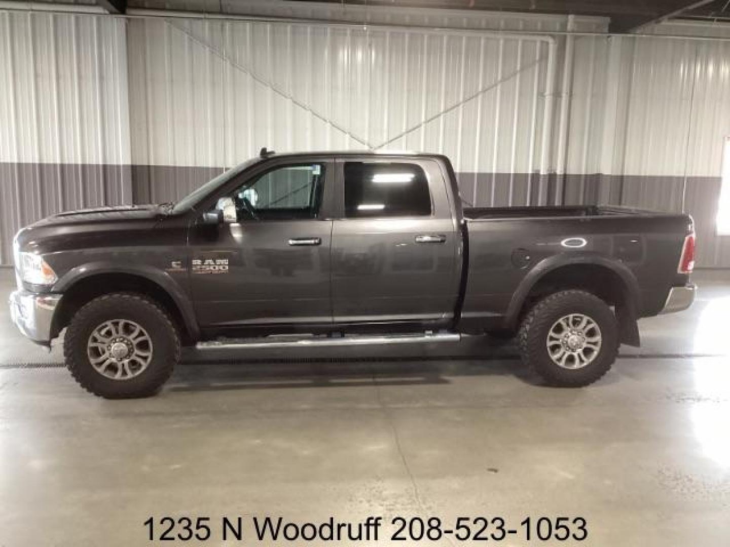 2017 GRAY /Black, leather RAM 2500 Laramie Crew Cab SWB 4WD (3C6UR5FL3HG) with an 6.7L L6 OHV 24V TURBO DIESEL engine, 6-Speed Automatic transmission, located at 1235 N Woodruff Ave., Idaho Falls, 83401, (208) 523-1053, 43.507172, -112.000488 - At Timberline Auto, finding a great deal on your next vehicle is always easy! Our experienced sales staff's goal is to help find you the right vehicle at the right price! Our knowledgeable finance department has options for almost any credit score. We offer extended service contract options to prote - Photo#1